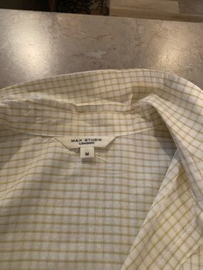 Max Studio White and Yellow Grid Button-Up Blouse